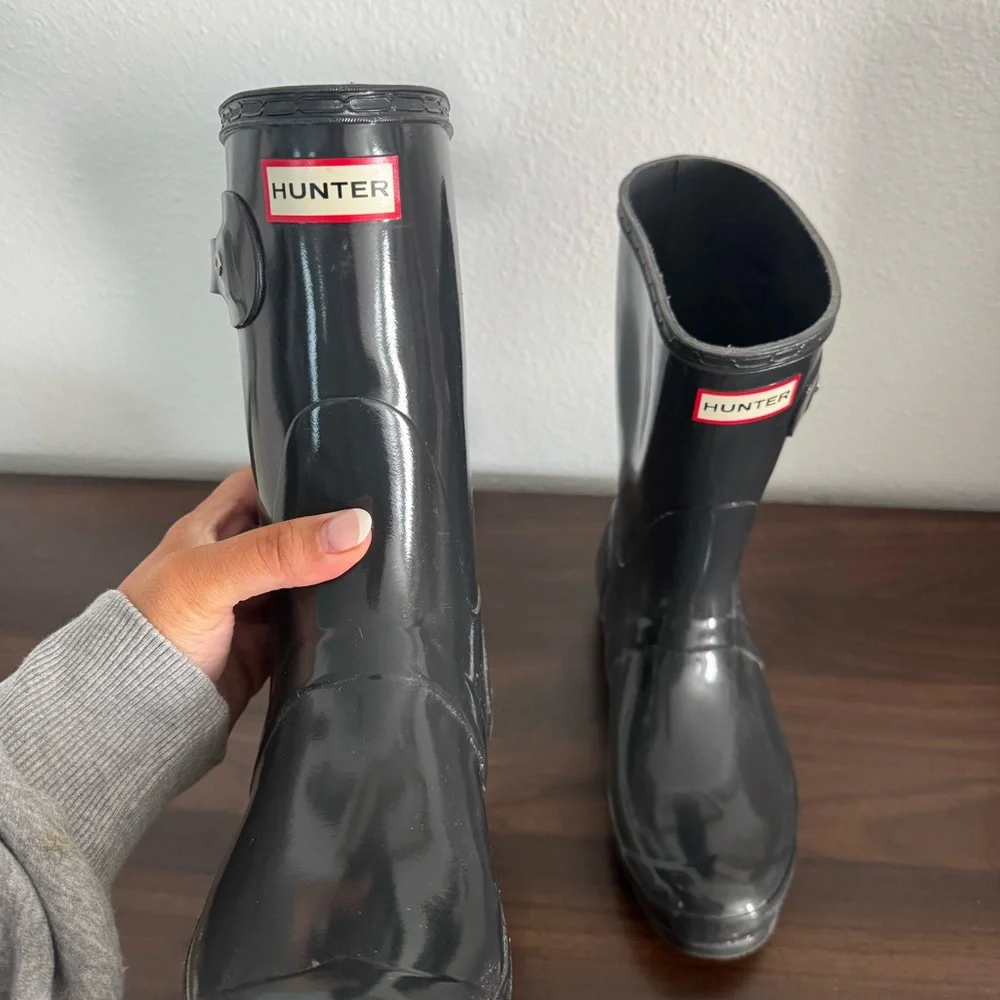 Hunter Original Short Gloss Rain Boots Black Women's Size 10